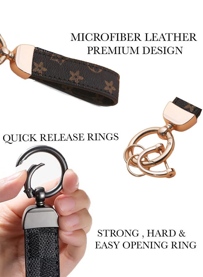 Happy D 2-Piece Car PU Leather Metal Keychain Set - Plaid Leather Zinc Alloy Ring with 360° Rotation - Universal Car Wrist Strap - Key, Backpack, Car Decoration Pendant - Black/Gold with Screwdriver - Image 3
